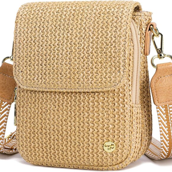 Women RFID Straw Crossbody Bag Small Leather Wallet Travel Purse - Picture 1 of 9